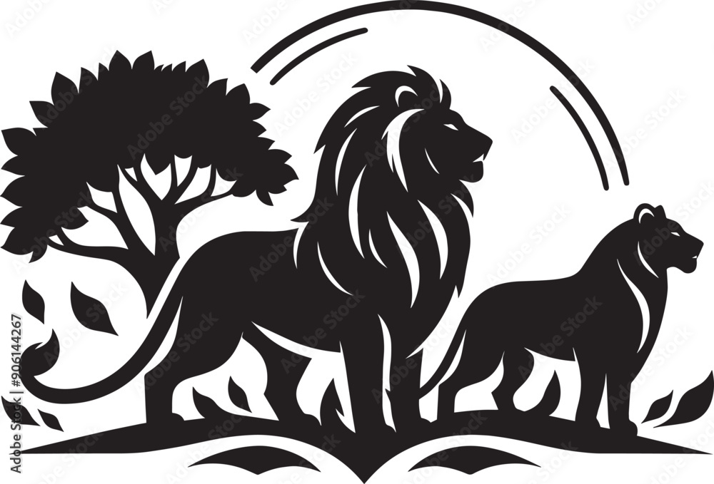 Obraz premium Lion Silhouette isolated on white background Minimalist lion vector shape icon