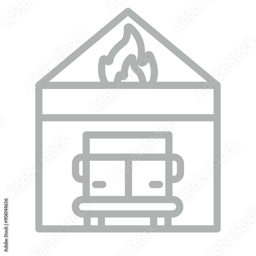 Fire station Vector Line Grey Icon Design