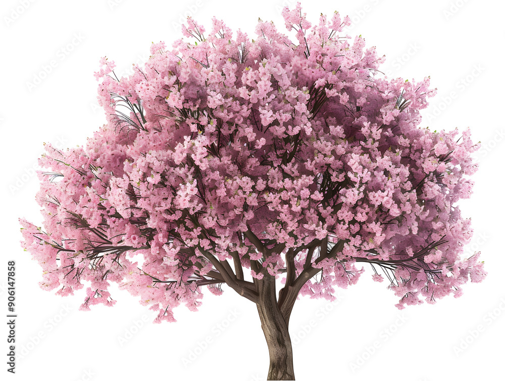 cherry trees in full pink bloom on white background,generative ai cherry trees in full pink bloom on white background,generative ai