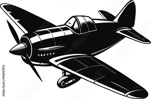 A black airplane with a propeller
