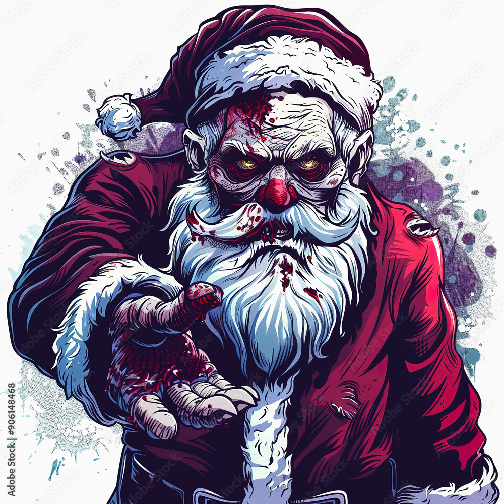 Fototapeta premium A Zombie Santa Claus with a Bloody Hand Reaches Out