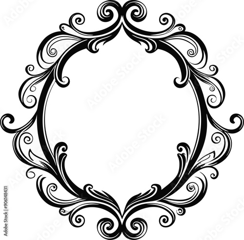 A black and white framed oval with a floral design