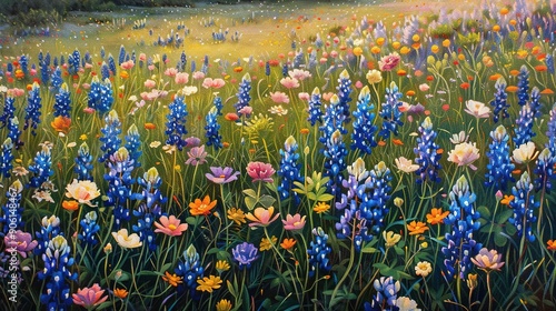 A Vibrant Wildflower Meadow with Bluebonnets