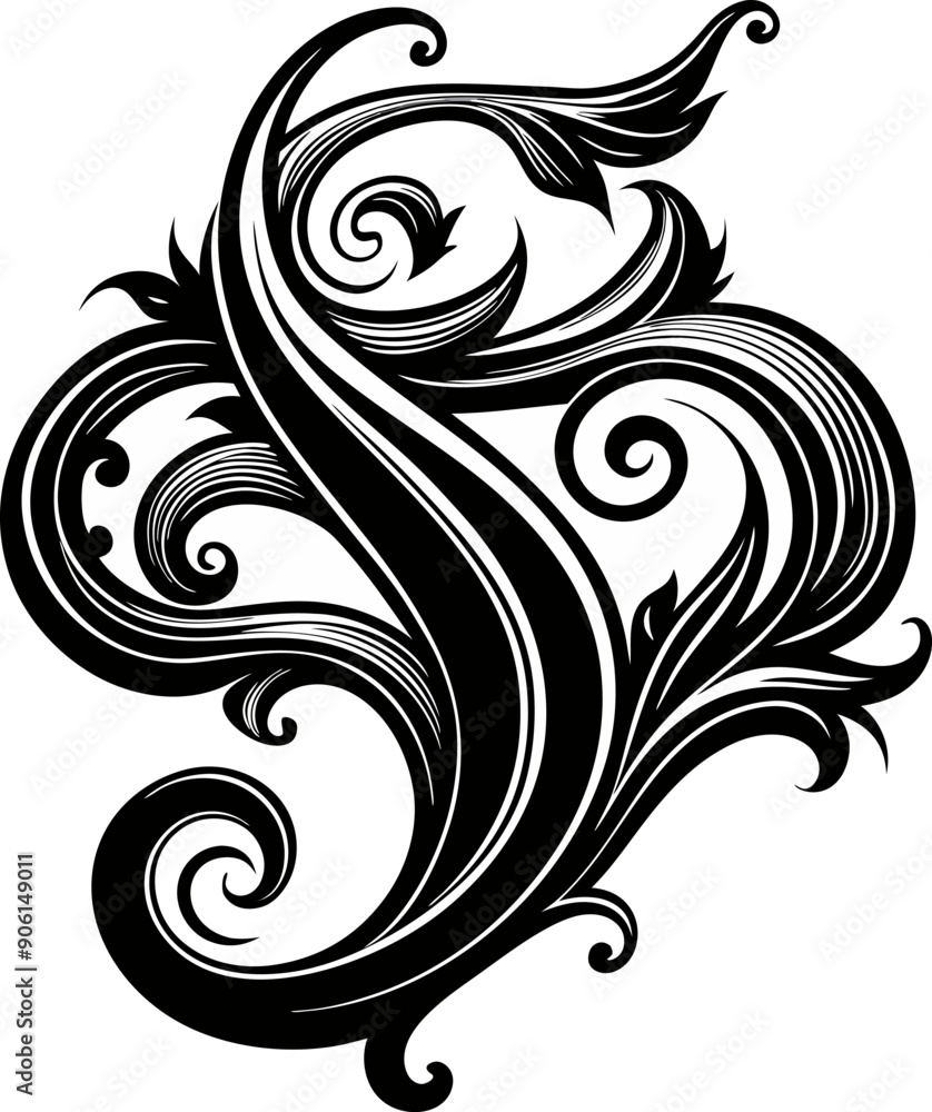 The letter S is shown in a stylized form with a lot of detail The letter S is shown in a stylized form with a lot of detail