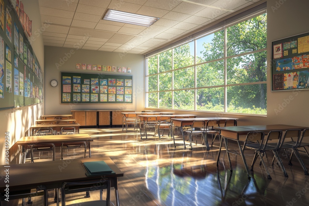Fototapeta premium Empty School Classroom Interior created with Generative AI