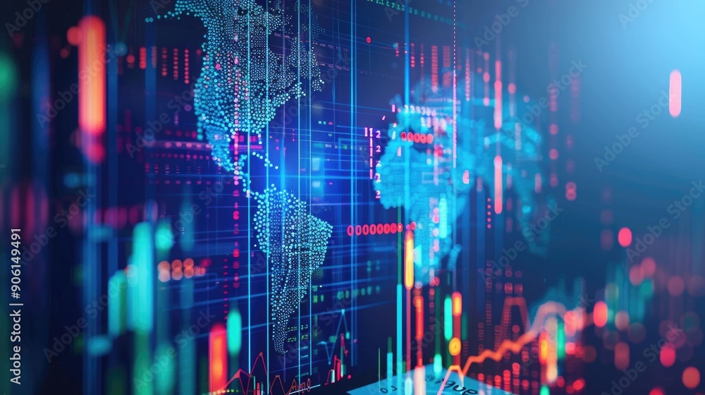 Obraz premium Market analysis with a digital globe and interconnected data points