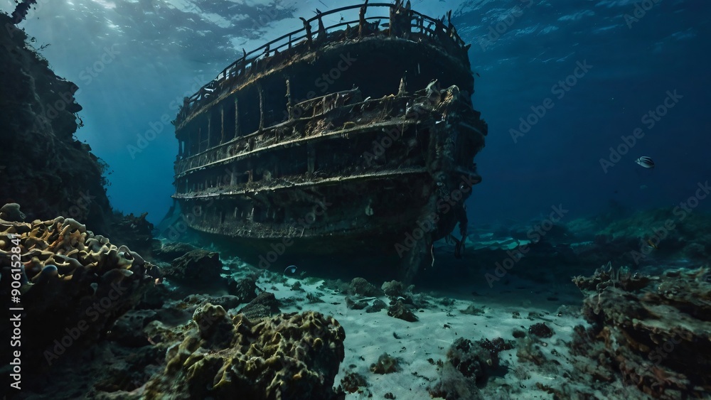 Dive into the depths, revealing shipwrecks, hidden caves, and mysterious underwater landscapes Dive into the depths, revealing shipwrecks, hidden caves, and mysterious underwater landscapes