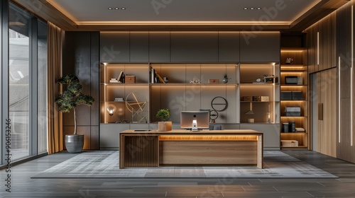 Wallpaper Mural Minimalist office interior with ergonomic furniture and soft lighting Torontodigital.ca