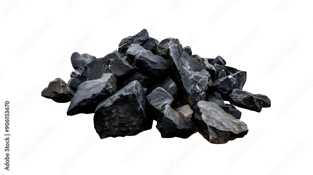 Pile black coal isolated on white background,generative ai Pile black coal isolated on white background,generative ai