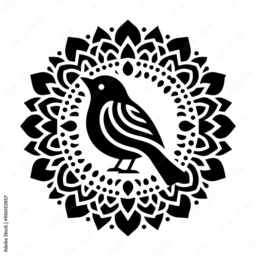 Mandala bird illustration with intricate black and white design Mandala bird illustration with intricate black and white design
