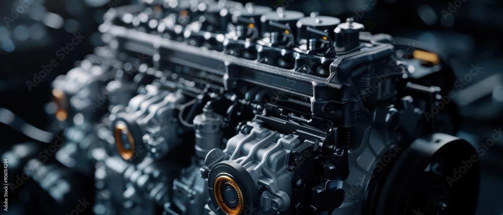 Closeup of a powerful car engine with intricate details. Closeup of a powerful car engine with intricate details.