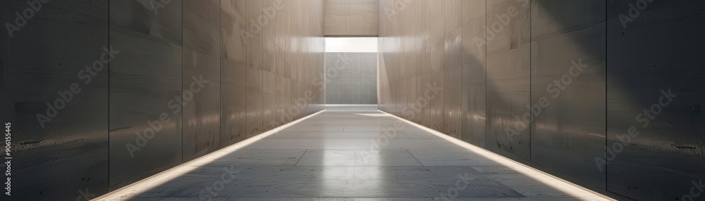 Highresolution image of a narrow catwalk in a modern art museum, with sleek architecture and contemporary art pieces on display Highresolution image of a narrow catwalk in a modern art museum, with sleek architecture and contemporary art pieces on display