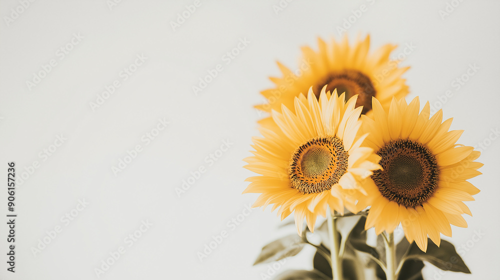 Fototapeta premium vibrant sunflowers against a white backdrop with copy space