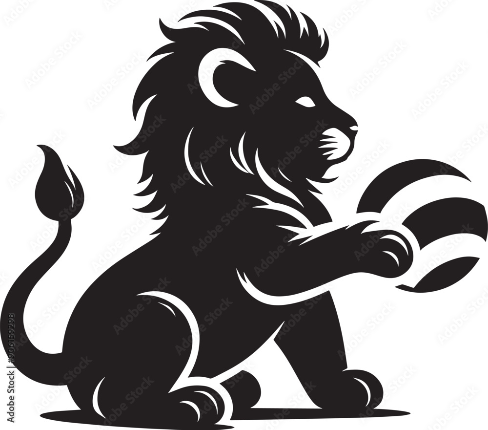 Fototapeta premium Baby Lion Silhouette isolated on white background Minimalist lion vector shape icon
