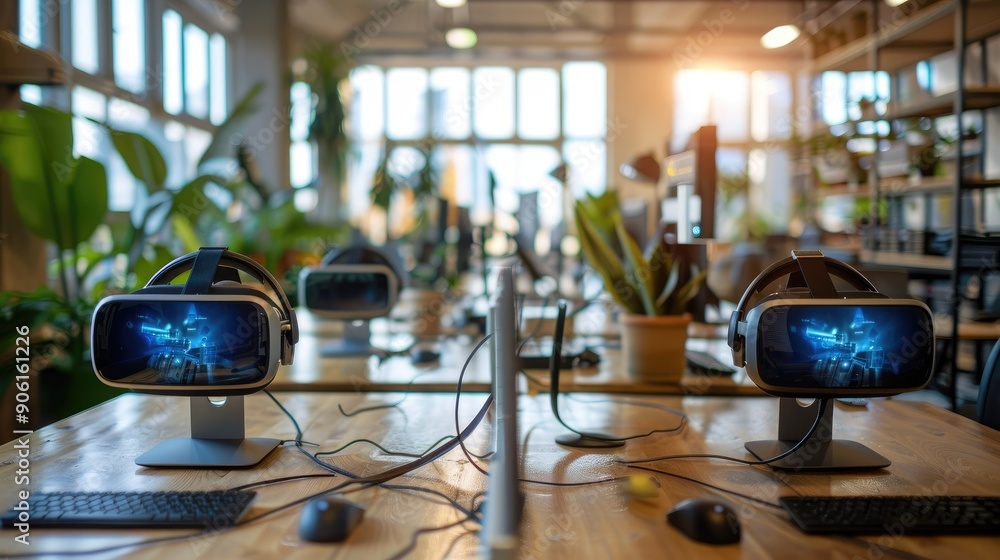 Obraz premium Modern office with virtual reality setup for training