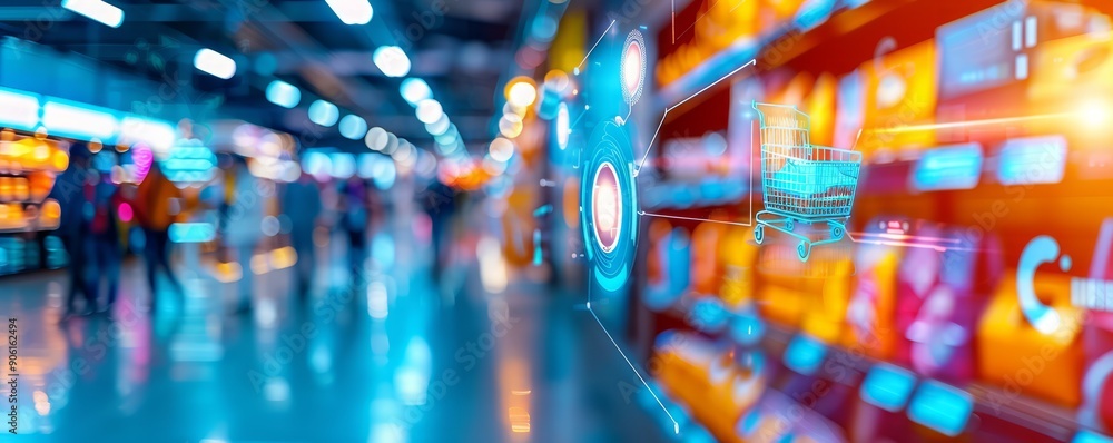 Futuristic retail store with holographic product displays and IoT ...
