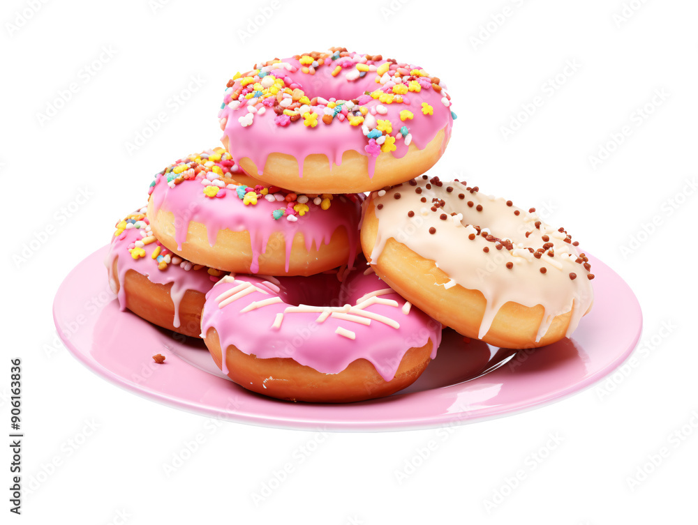 a plate of donuts with frosting and sprinkles a plate of donuts with frosting and sprinkles