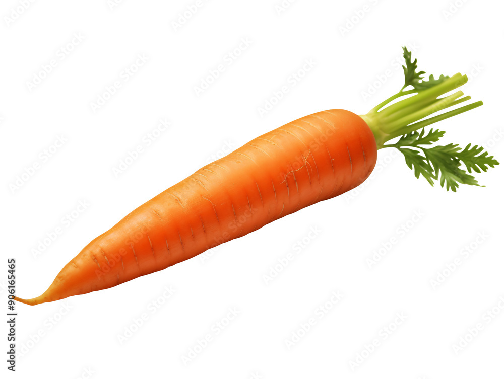 a carrot with green leaves