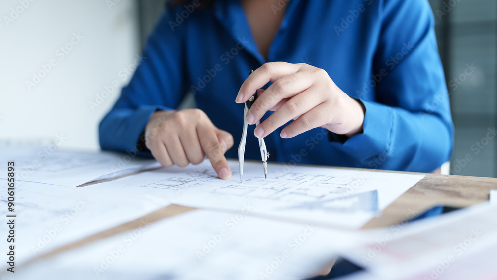 Architecture drawing on architectural Creative project business architecture building construction Industrial engineering