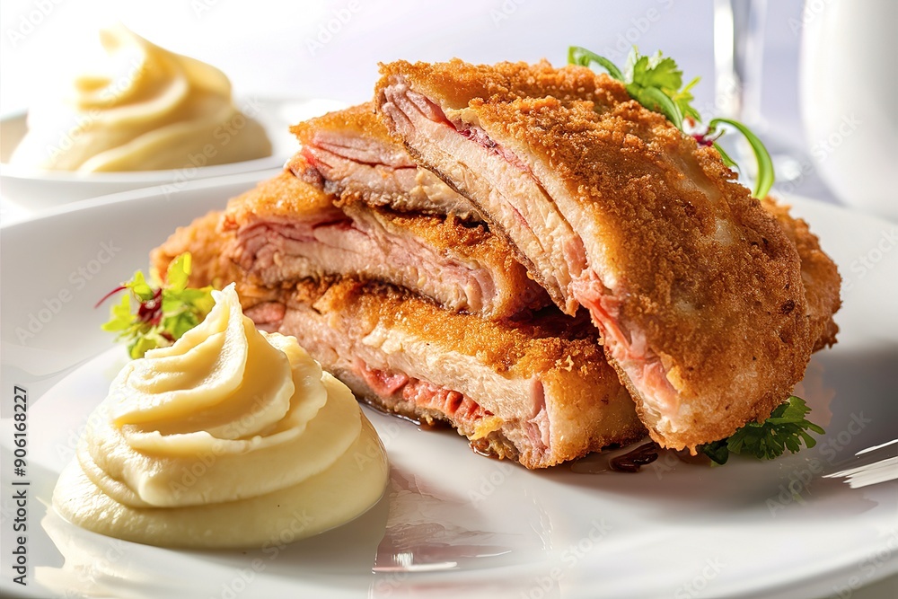 fried meat Schnitzel steak with mashed potatoes fried meat Schnitzel steak with mashed potatoes