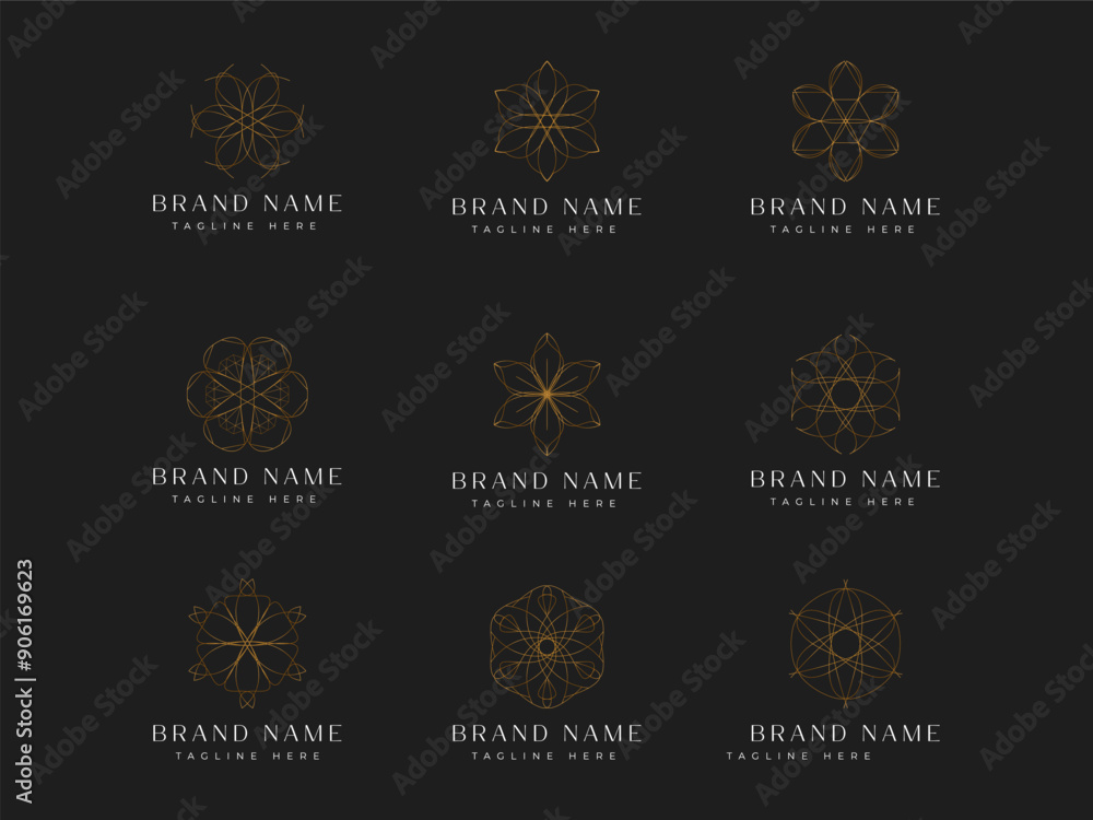 Set of Geometric Flower Icon, geometric symbols Line art Set of Geometric Flower Icon, geometric symbols Line art