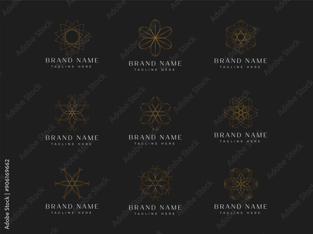 Fototapeta premium Set of Geometric Flower Icon, geometric symbols Line art