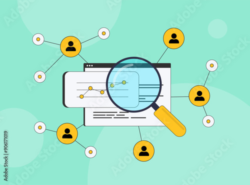 User-generated content statistics measure impact, engagement and reach of content created by users on web platforms and social media. Consumer-generated crowdsourced content vector illustration