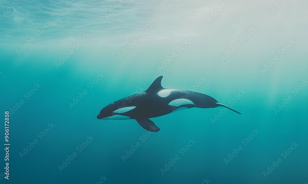 Naklejka premium orca whale swimming near the surface,, Generative AI