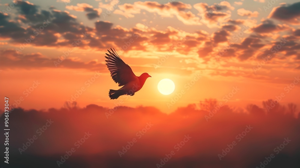 Fototapeta premium Bird Taking Flight at Vibrant Sunrise Symbolizing Freedom and New Possibilities