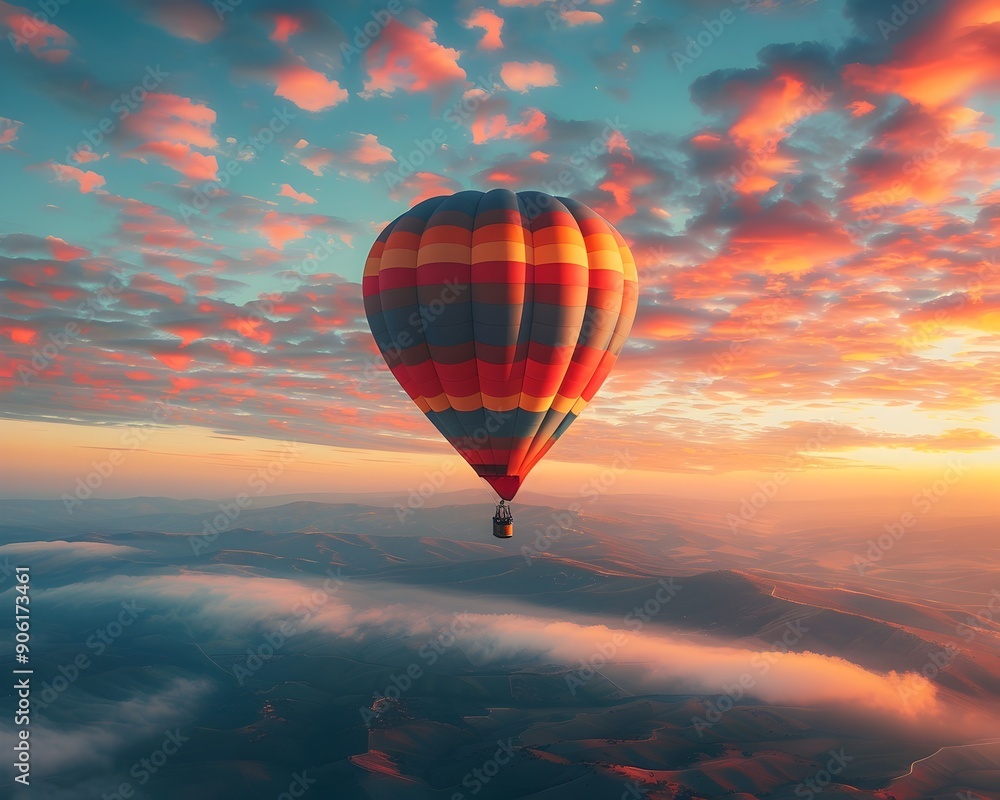 Hot Air Balloon Soaring Into a Vibrant Dawn Sky Representing New ...