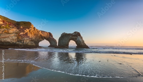 Double arch natural rock formations at Mosque Beach