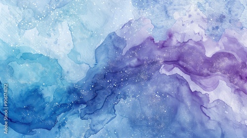 Blue and purple watercolor background with glitter texture Textured banner with text space photo