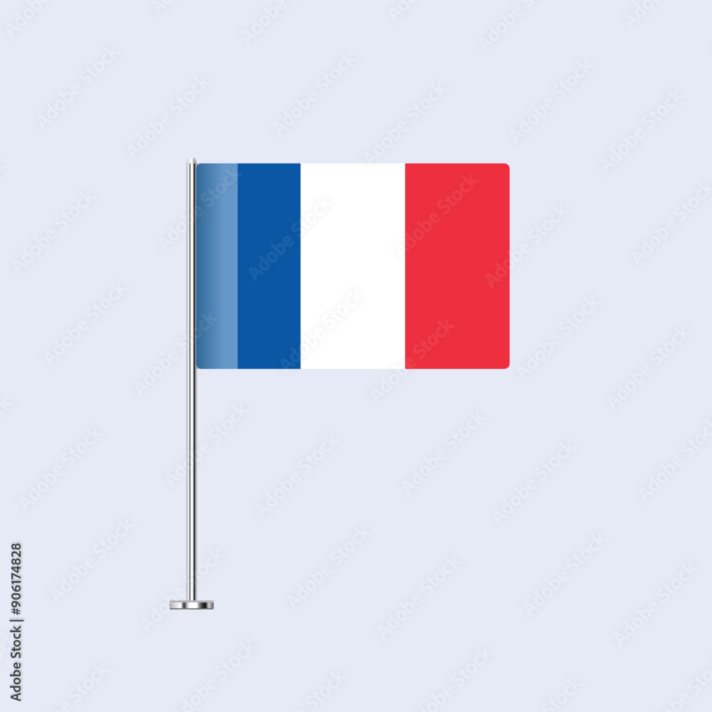 Isolated France Table Flag on Pole, French Flag Vector Design for Print and Web Isolated France Table Flag on Pole, French Flag Vector Design for Print and Web