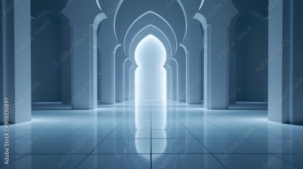 Serene mosque featuring elaborate details, glowing softly in the heart of a bustling neon city, a sanctuary of calm Serene mosque featuring elaborate details, glowing softly in the heart of a bustling neon city, a sanctuary of calm