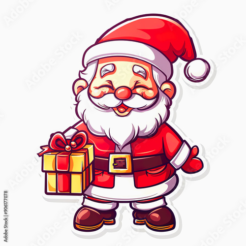 Cheerful Santa Claus Holding a Wrapped Gift