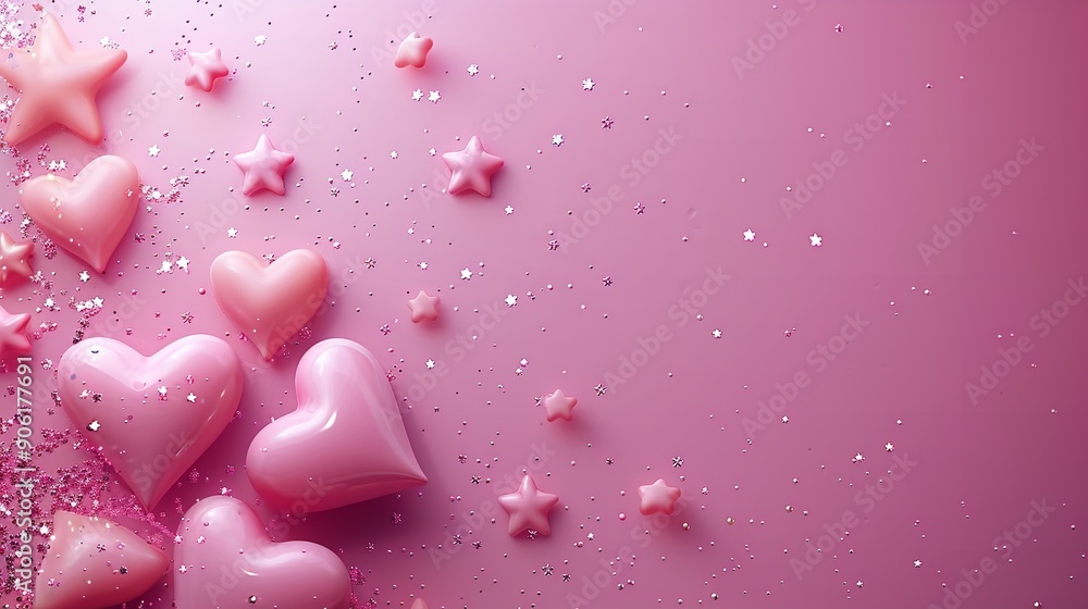 Beautiful delicate pink background with frame of voluminous 3D hearts and plenty of space for text Beautiful delicate pink background with frame of voluminous 3D hearts and plenty of space for text
