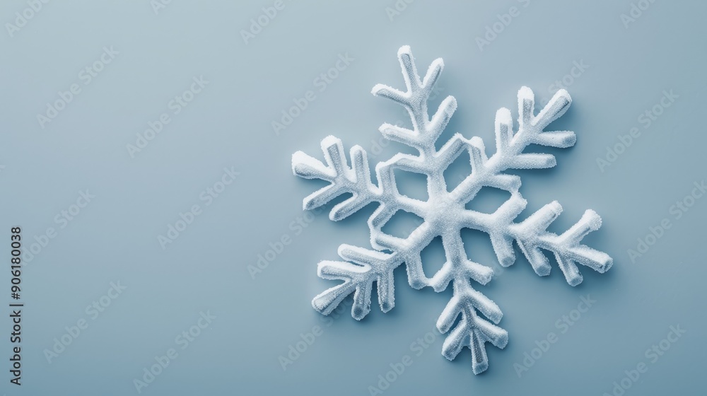 Close-up of a detailed, symmetrical snowflake, showcasing its unique design, isolated on a plain background with space for advertising copy Close-up of a detailed, symmetrical snowflake, showcasing its unique design, isolated on a plain background with space for advertising copy