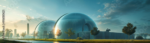 Two large green domes sit in a field of green grass photo