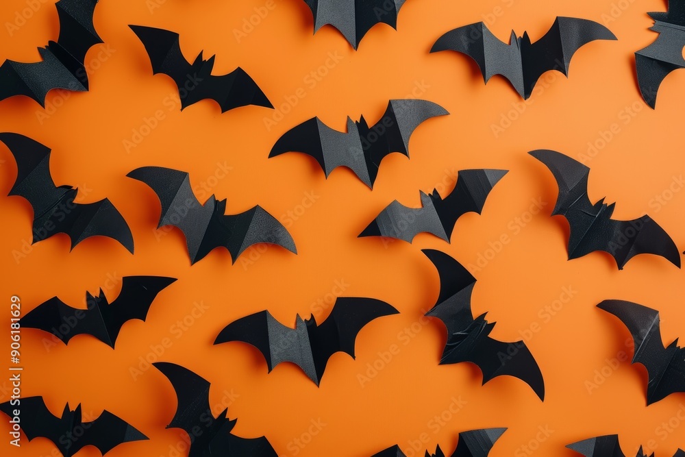 Vibrant Orange Background with Black Bat Pattern, Perfect for Halloween or Gothic Inspired Designs Generative AI Vibrant Orange Background with Black Bat Pattern, Perfect for Halloween or Gothic Inspired Designs Generative AI