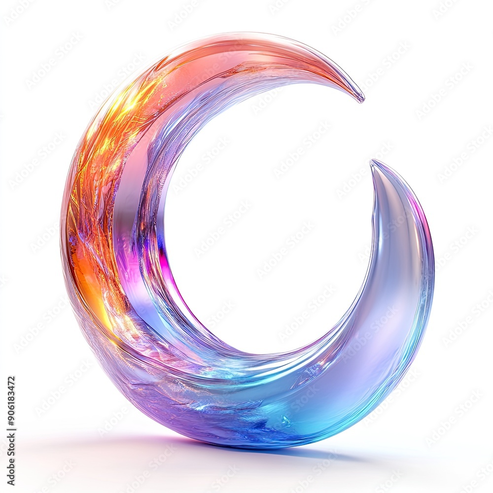 3D Holo abstract futuristic crescent isolated on white background, 8k, ultra realistic 3D Holo abstract futuristic crescent isolated on white background, 8k, ultra realistic