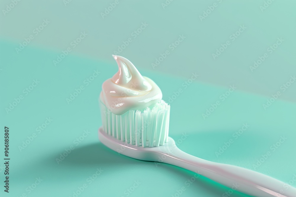 Close-up of a toothbrush with toothpaste on a pastel blue background, perfect for oral care and hygiene product promotions Generative AI Close-up of a toothbrush with toothpaste on a pastel blue background, perfect for oral care and hygiene product promotions Generative AI