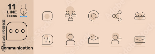 Communication set icon. Speech bubble, group, chat, share, user, question, contact, email, add contact, message, networking, social, interaction, conversation, community, person, digital, discussion