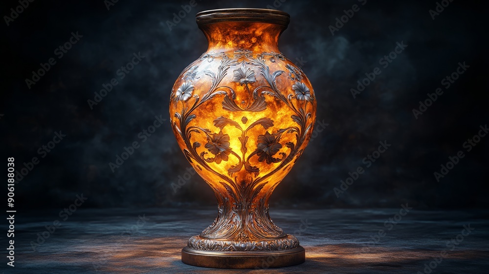 Ornate Gilded Vase with Intricate Floral Design Ornate Gilded Vase with Intricate Floral Design