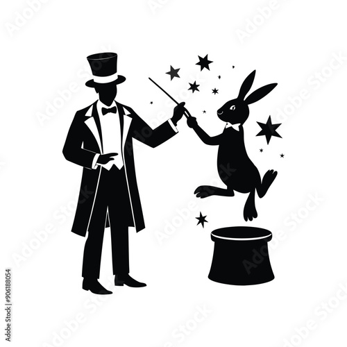 man magician with hat rabbit magic silhouette

