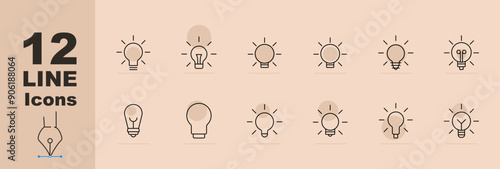 Ideas set icon. Lightbulb variations, glowing bulbs, simple bulb, idea spark, innovation, energy-efficient, creativity