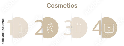 Cosmetics set icon. Nail polish, cream bottle, spray bottle, moisturizer jar, skincare, hygiene, personal care, beauty products, cleansing, moisturizer, cosmetic packaging, self-care, health, spa