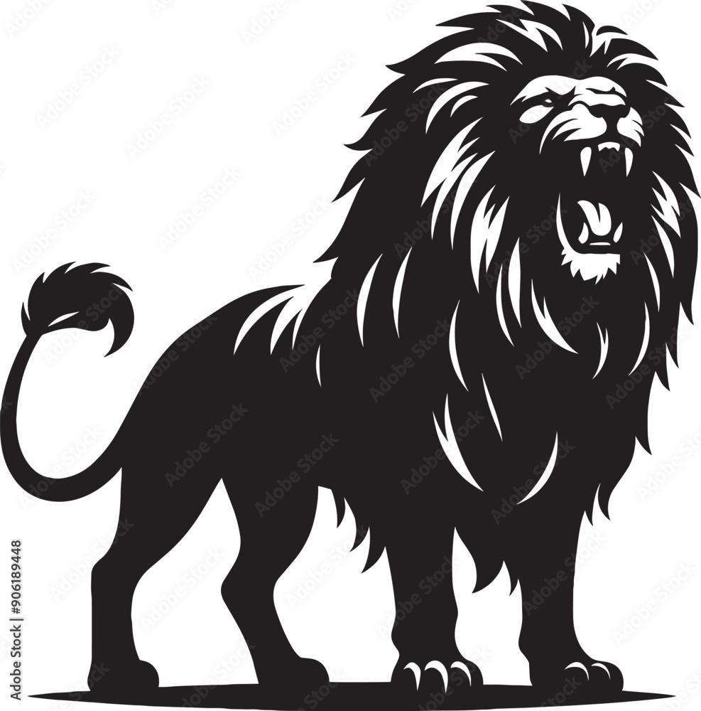 Fototapeta premium Angry Lion roar Silhouette isolated on white background Minimalist lion vector shape icon