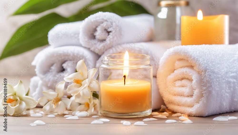 Spa background towel bathroom white luxury concept massage candle bath. Bathroom white wellness spa background towel relax aromatherapy flower accessory zen therapy aroma beauty setting table salt oil Spa background towel bathroom white luxury concept massage candle bath. Bathroom white wellness spa background towel relax aromatherapy flower accessory zen therapy aroma beauty setting table salt oil