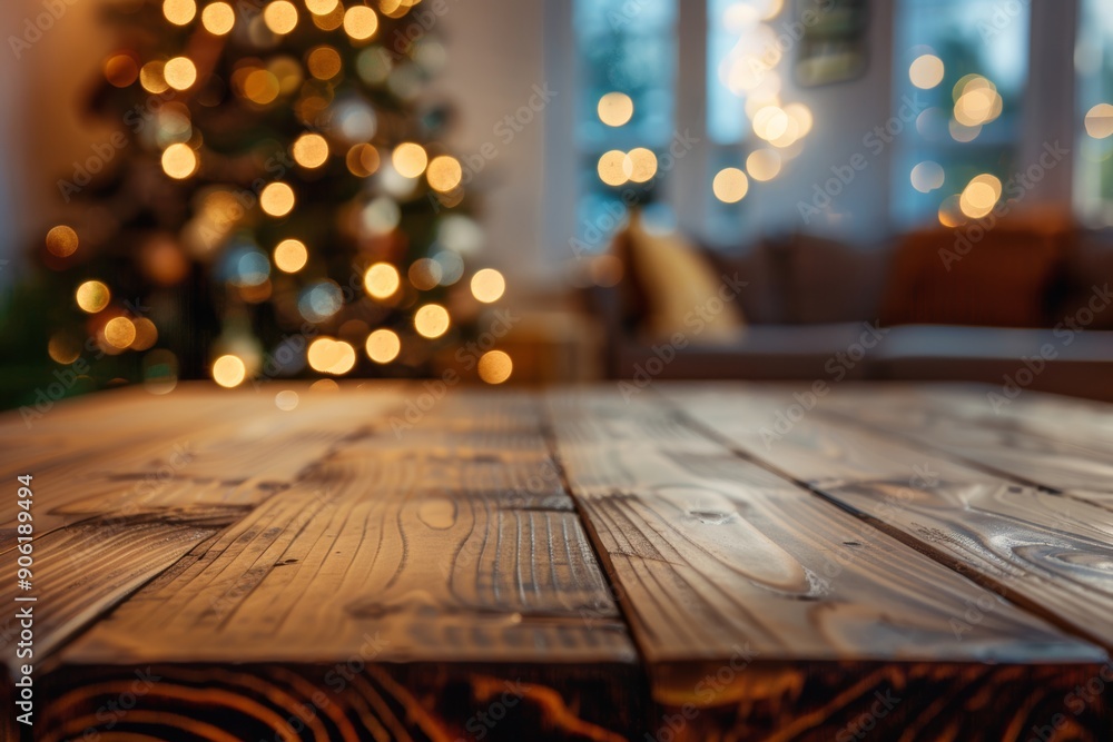 Cozy Christmas Living Room with Empty Wooden Table in Foreground Generative AI Cozy Christmas Living Room with Empty Wooden Table in Foreground Generative AI