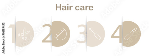 Hair care set icon. Comb, brush, hair dryer, scissors, curling iron, straightener, clip, shampoo, blow dryer, salon, grooming, styling, beauty, hygiene, personal care, haircut, barber, hairstyling